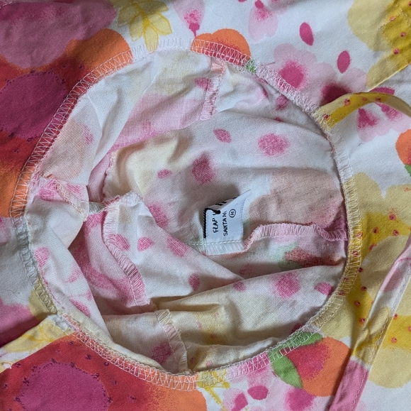 Flap Happy  6-12m UPF 50 Floppy Hat White Pink Orange Florals Tie Strings Medium - Picture 4 of 6